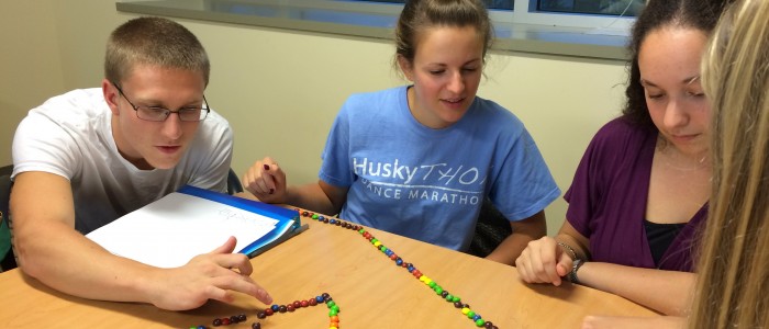 Photograph of students demonstrating different sampling techniques with M&Ms