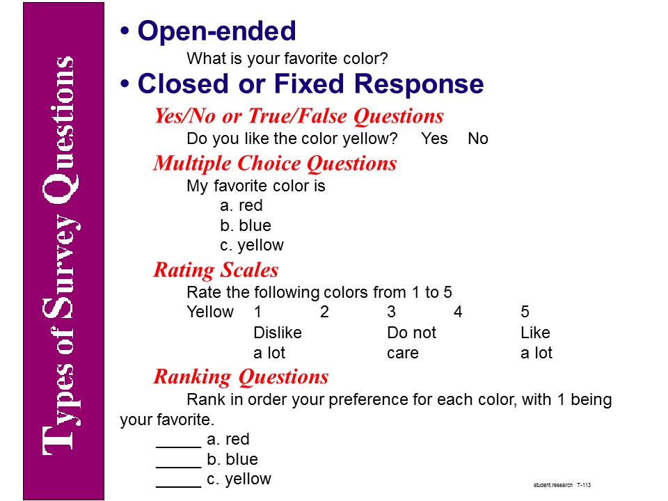 types of questions in research questionnaire